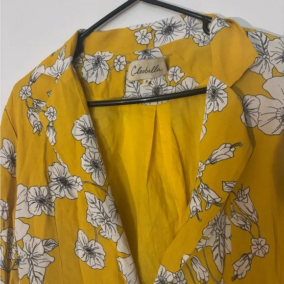 Cleobella Anthropologie Yellow Floral Viscose Blouse Button Front Women’s Size S - Picture 6 of 10